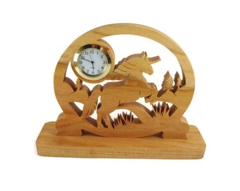 Unicorn Desk Or Shelf Clock Handmade From Cherry Wood Using A Scroll Saw By KevsKrafts