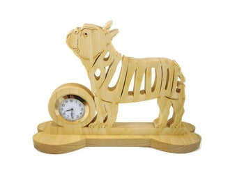 French Bulldog Quartz Desk Clock Handcrafted From Poplar