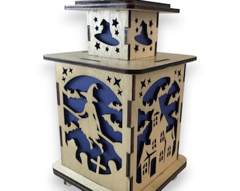 Halloween Witch & Haunted House Tea Light Lantern