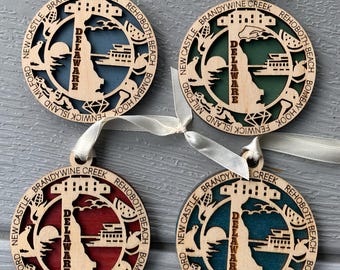 Delaware State Christmas Ornament Laser Engraved And Hand Painted