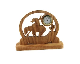 End Of Trail Horse Rider Quartz Clock Handmade From Oak Wood By KevsKrafts