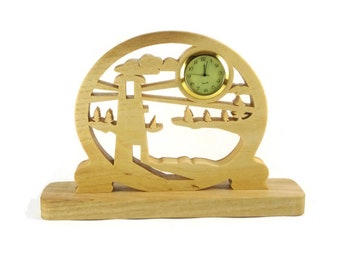 Lighthouse Scene Desk Clock Or Shelf Clock Handmade from Ash Wood By KevsKrafts