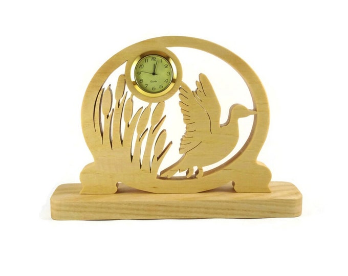 Duck Taking Flight Desk Or Shelf Clock Handmade From Ash Wood By KevsKrafts