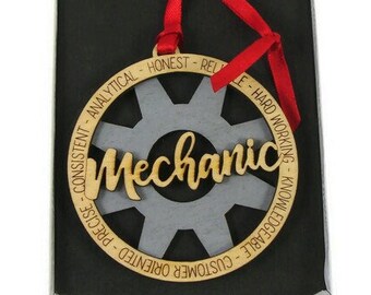 Mechanic Christmas Ornament Laser Engraved From Birch Wood