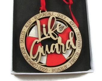 Lifeguard Christmas Ornament Laser Engraved And Hand Painted
