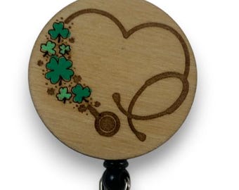St. Patrick's Shamrock Badge Reel with Swivel Alligator Clip