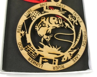 Bass Fishing Christmas Ornament Laser Engraved From Birch