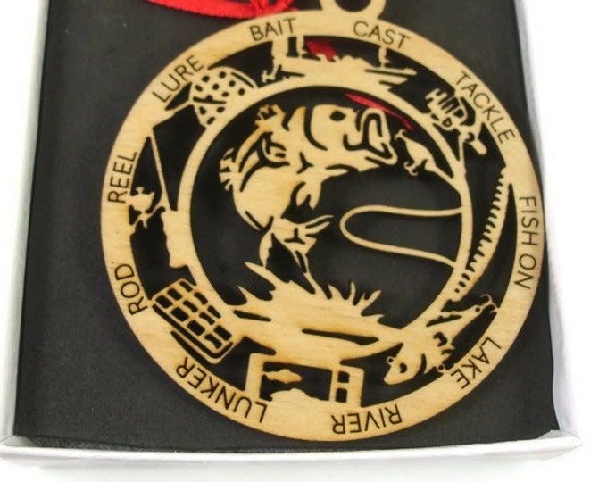 Bass Fishing Christmas Ornament Laser Engraved From Birch