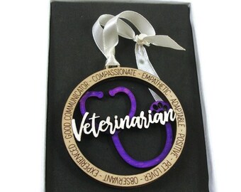 Veterinarian Christmas Ornament Laser Engraved And Hand Painted.