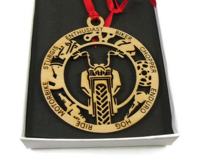 Motorcycle Rider Laser Engraved Christmas Ornament