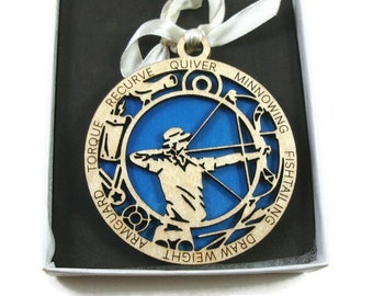 Male Archery Bow Hunter Christmas Ornament Laser Engraved And Hand Painted