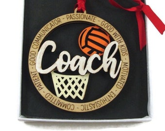 Basketball Coach Christmas Ornament Laser Engraved from Birch Wood