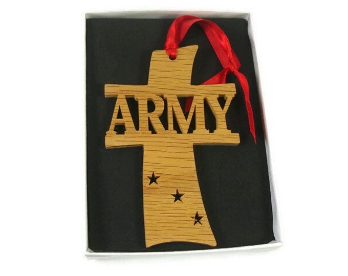 Army Cross Christmas Ornament Handmade From Oak