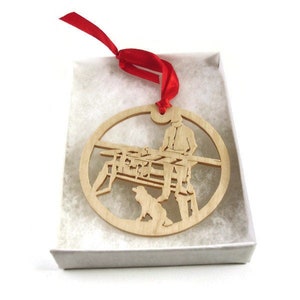 Woodworker and Dog Christmas Ornament Handmade from Birch Wood By KevsKrafts BN-13LB image 1