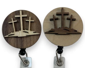 Badge Reels with Three Crosses, Retractable ID Holder with Alligator Swivel Clip