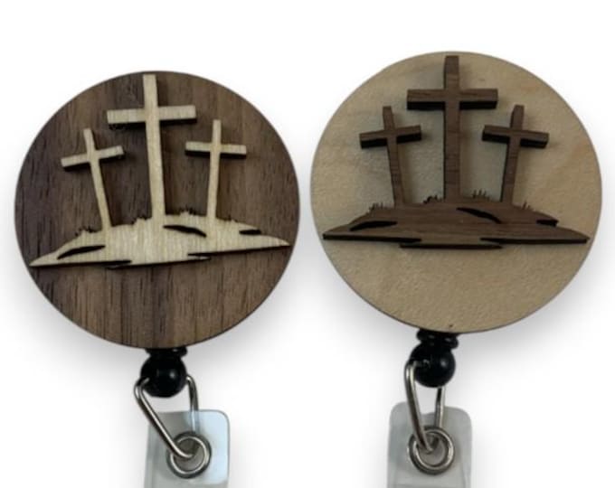 Featured listing image: Badge Reels with Three Crosses, Retractable ID Holder with Alligator Swivel Clip