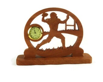 Football Player Desk Clock Handcrafted From Cherry Wood