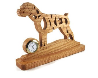 Boxer Dog Un-Cropped Ears Desk Or Shelf Clock Handcrafted With Scroll Saw From Oak Wood By KevsKrafts