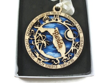 Florida State Christmas Ornament Laser Engraved And Hand Painted