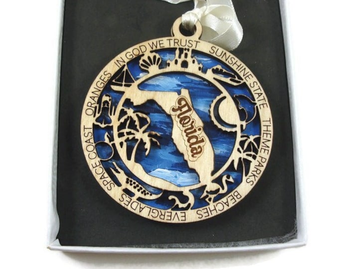 Florida State Christmas Ornament Laser Engraved And Hand Painted