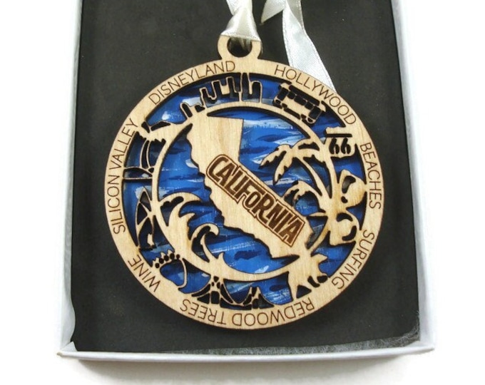 California State Christmas Ornament Laser Engraved And Hand Painted