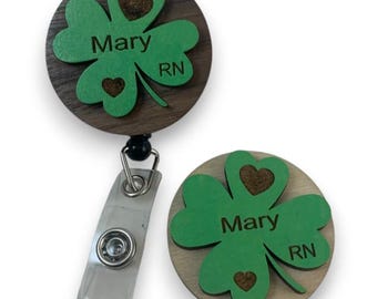 Personalized Shamrock Badge Reel, St. Patrick's Day Retractable ID Holder