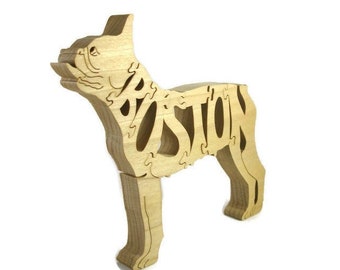 Boston Terrier Dog 7 Piece Wood Jigsaw Puzzle Handmade From Poplar Wood By KevsKrafts