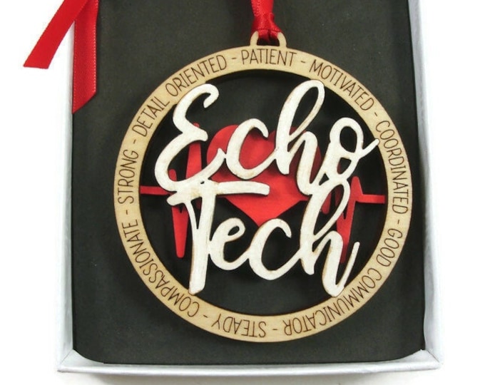 Echo Tech Ornament Laser Engraved And Hand Painted, EKG Doctor