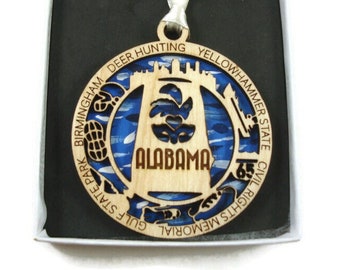 Alabama State Christmas Ornament Laser Engraved And Hand Painted