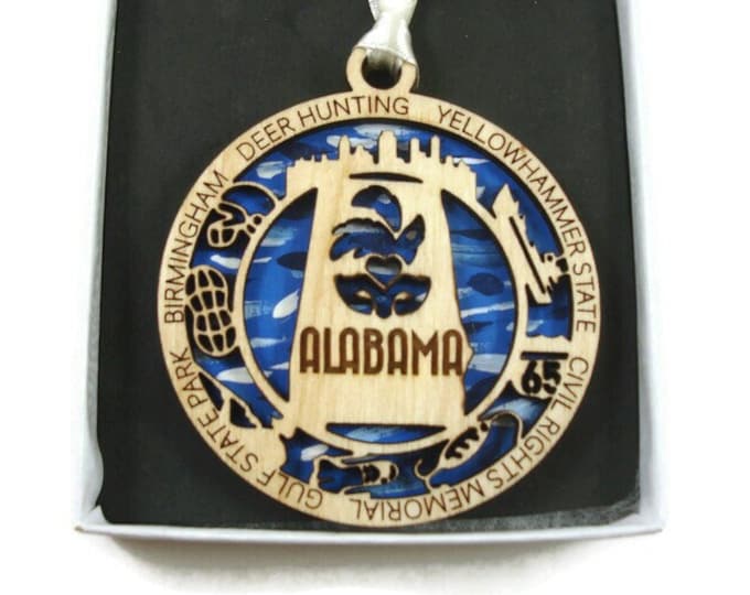 Alabama State Christmas Ornament Laser Engraved And Hand Painted