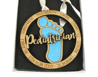 Pediatrician Doctor Christmas Ornament Laser Engraved From Birch Wood