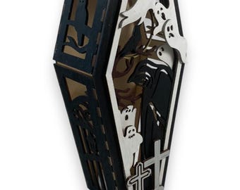 Halloween Spooky Coffin Lantern With Tea Light And DYI Options 08