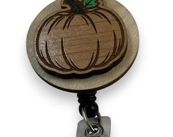 Retractable I.D. Badge Reel Fall or Halloween Themed Pumpkin With Swivel Alligator Clip