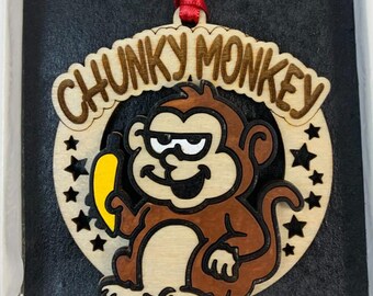 Funny Monkey Ornament "Chunky-Monkey" Laser Engraved and Hand Painted Gag Gift