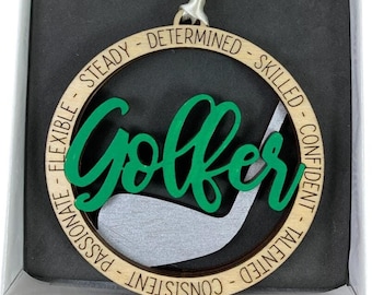 Golfer Christmas Ornament Gift Laser Engrave And Hand Painted