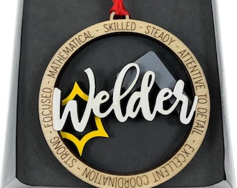 Welder Christmas Ornament Gift Laser Engraved And Hand Painted