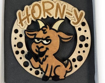 Funny Goat "Horn-Y Ornament Gag Gift Laser Engraved and Hand Painted