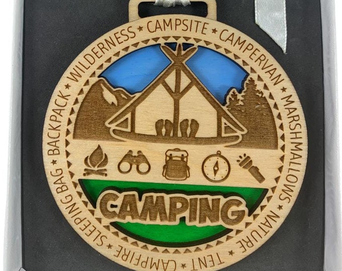 Camping Christmas Ornament Laser Engraved From Birch Wood