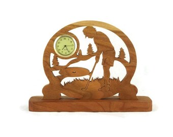 Handmade Cherry Wood Female Golfer Desk Clock
