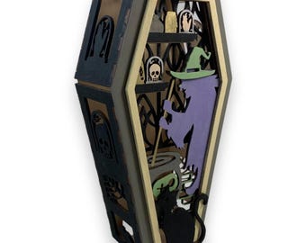 Halloween Coffin Spooky Witch Lantern With Tea Light and DYI Options 06