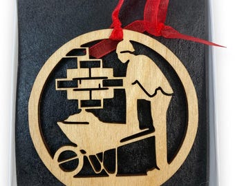 Brick Layer Christmas Ornament: Laser Cut Birch Wood Masonry Gift