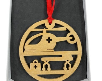 Flight Nurse EMS Helicopter Christmas Ornament Handmade From Birch Wood By KevsKrafts NB-3-4