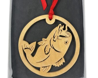 Bass Fish Christmas Ornament Handmade From Birch Wood  BN-9