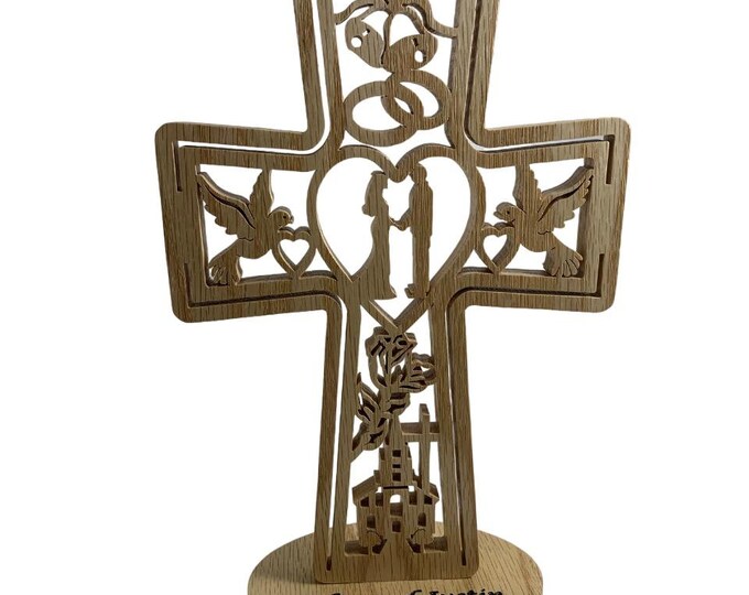 Personalized Wedding Cross Made From Oak Wood