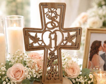 Personalized Wedding Cross Made From Oak Wood
