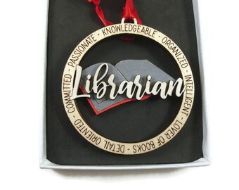 Librarian Christmas Ornament Laser Engraved And Hand Painted