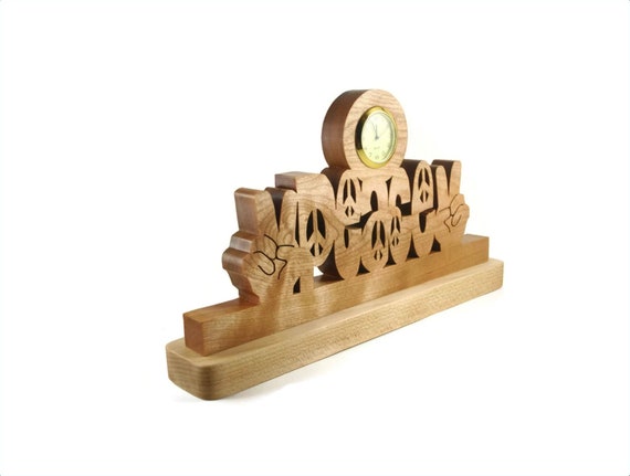 Peace Sign Desk Or Shelf Clock Handmade From Maple Wood By KevsKrafts