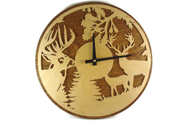 White Tail Buck Scene Wall Hang Clock Handmade From Birch Wood By KevsKrafts