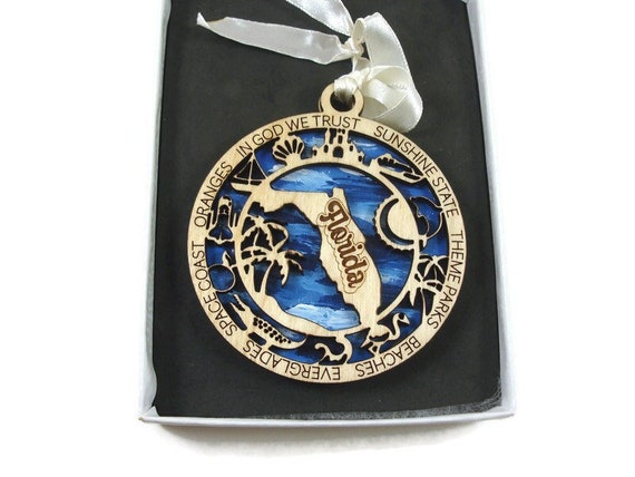 Florida State Christmas Ornament Laser Engraved And Hand Painted