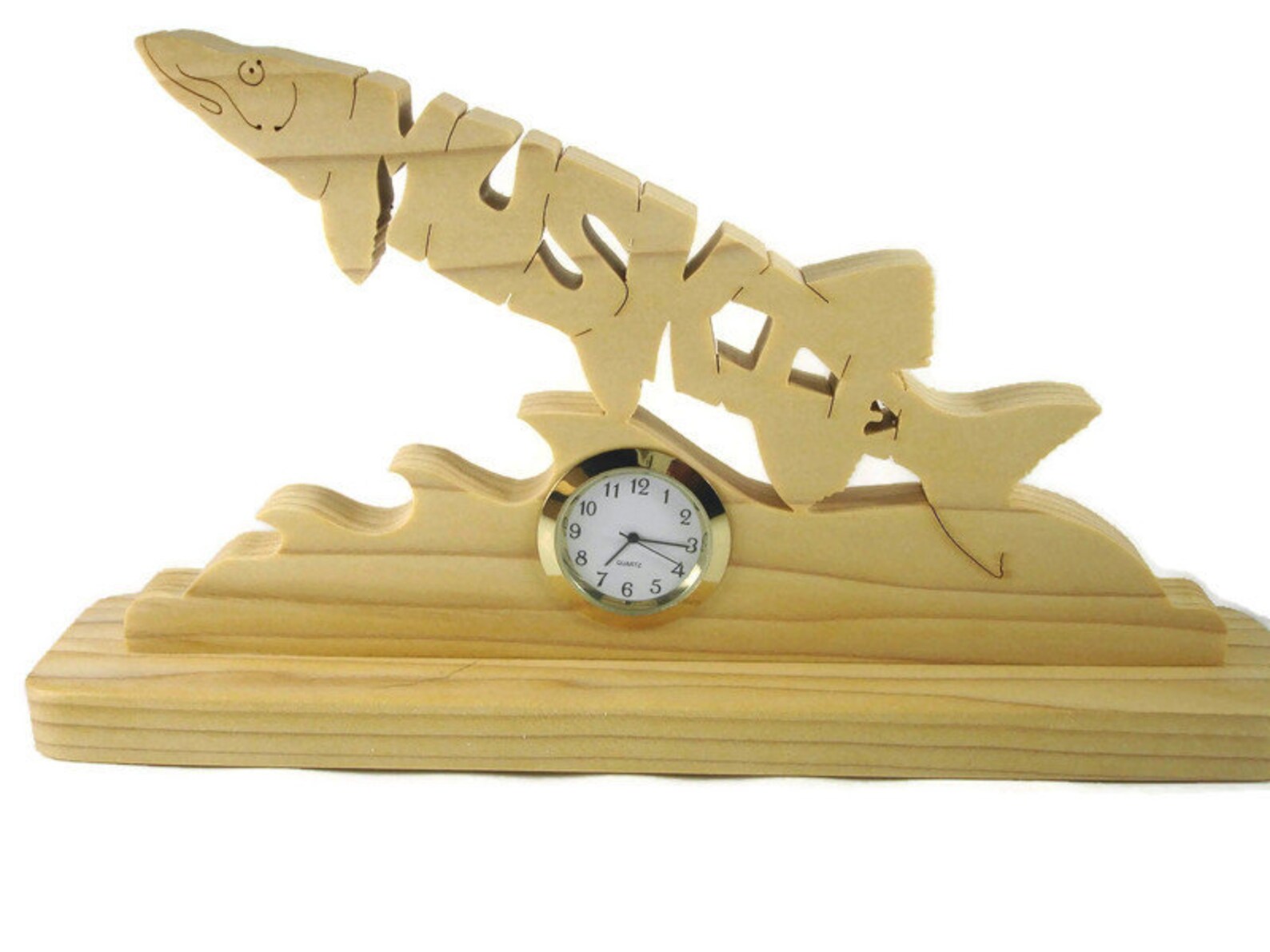 Muskie Fish Desk or Shelf Clock Handmade From Poplar Wood by Kevskrafts ...
